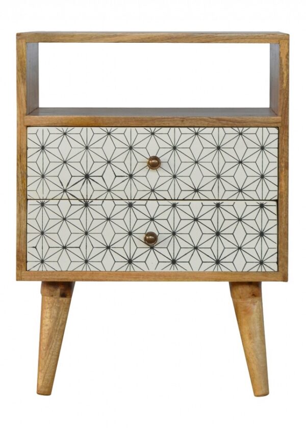 Mango Hill 2 Drawer Geometric Screen-Printed Bedside with Open Slot