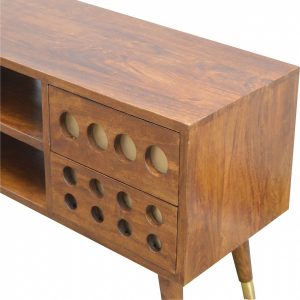 Mango Hill 4 Drawer Media Unit with Brass Hole Inlay and 2 Open Slots