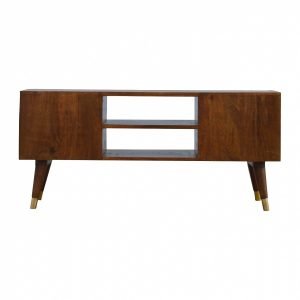 Mango Hill 4 Drawer Media Unit with Brass Hole Inlay and 2 Open Slots