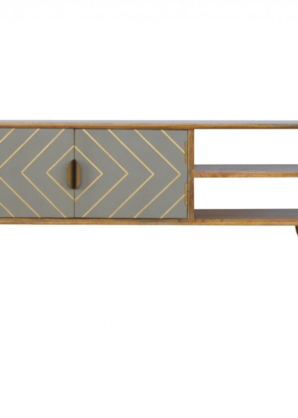 Mango Hill Open Nordic Style Media Unit with 2 Cement Brass Inlay Doors