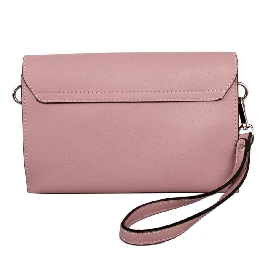 pink and grey clutch bag