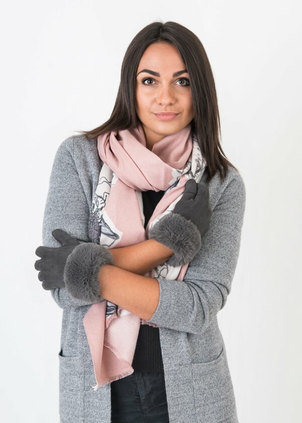 Kaitlan Grey Fur Edge Gloves