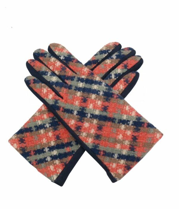 Navy Woven Check Gloves