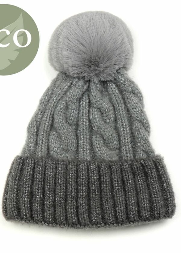 Grey Fluffy Pompom Hat